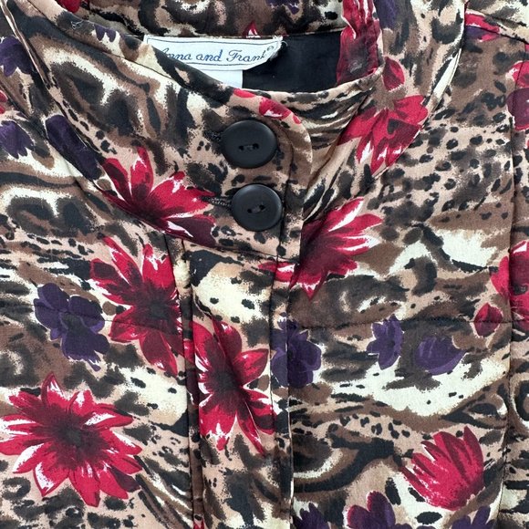 Anna And Frank Womens 100% Silk Quilted Brown Floral Zip Front Bomber Jacket L - Picture 3 of 13